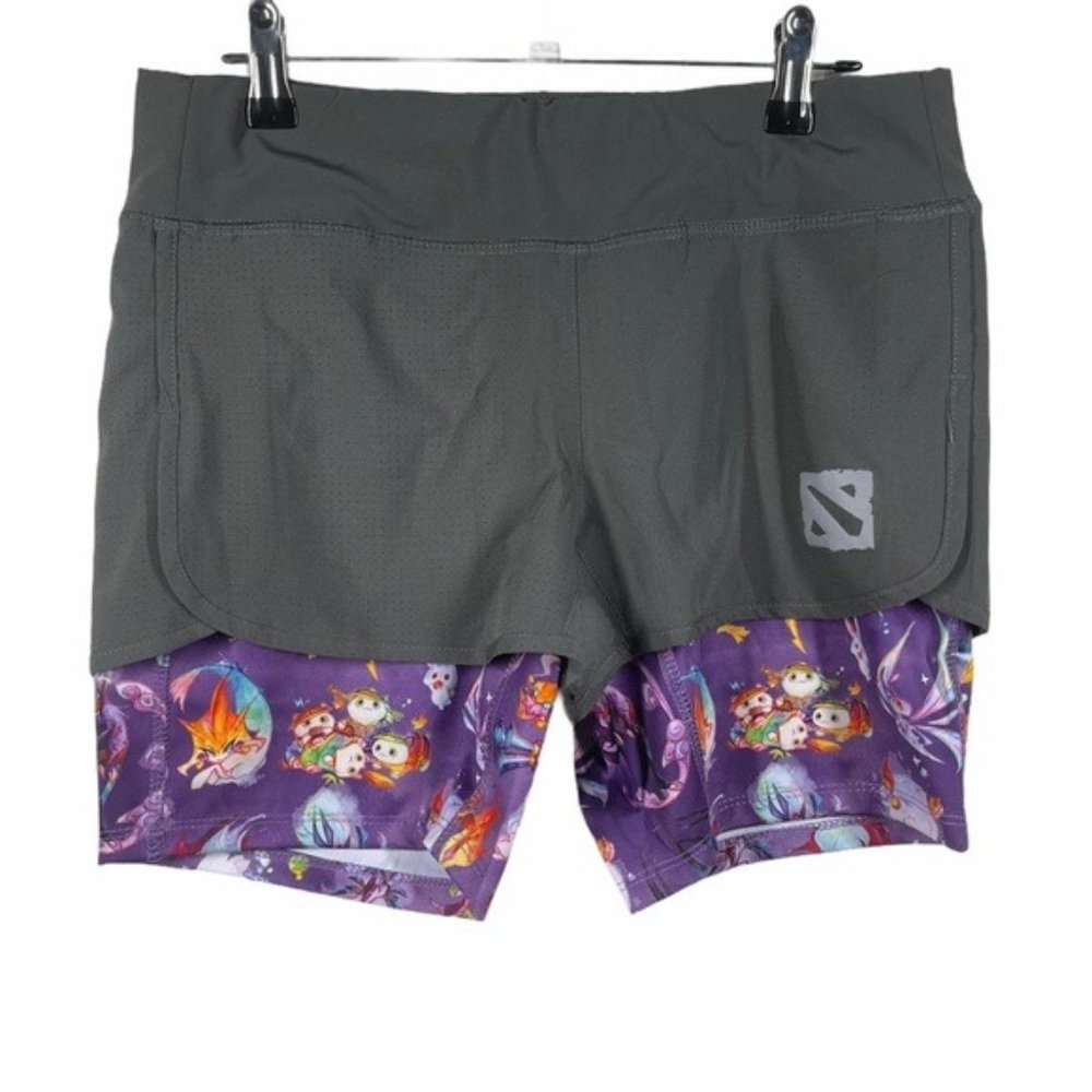 Dota 2 Shorts Medium Gray Purple Athletic Double Layer